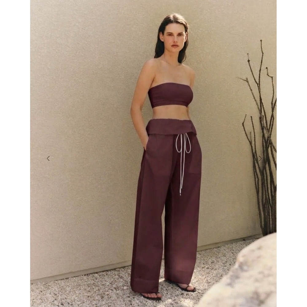ENZA COSTA Essential Bandeau Top Womens Medium Brown Minimalist Quiet Luxury NEW